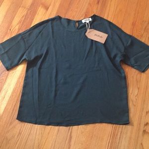 Crushed polyester short sleeve oversized blouse